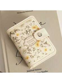 女士复古花卉信用卡夹钱包 - 大容量设计，按扣开合，方便收纳卡片，小巧便携，可装身份证和驾驶证，日常休闲时尚设计，优雅花卉图案，精致配饰，旅行必备，装饰性设计 - 彩色 - 查看 12