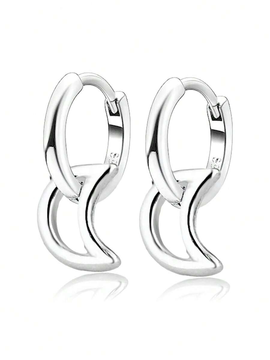 925纯银镂空月亮耳环，精致简约的圈形耳环，适合日常佩戴，生日礼物