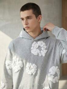 1Pcs-Fashion Brand Foam Printed Loose Hoodie Y2K Hip-Hop Street Wear Men's And Women's Pullover Casual Blouse--280g Pure Heavy 100%Polyester - 淺灰色 - 查看 2