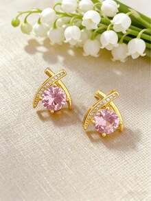 1 Set Edelstahl Rosa Anhänger Halskette & Ohrringe Schmuckset, vielseitiges luxuriöses Strass-Design Halskette Ohrringe Schmuck, Geschenk-Accessoires - Stil A – Einheitsgröße - Übersicht 7