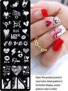 2pcs Heart Flower Nail Art Stamping Plate, Heart Love Letter Valentine's Day Design Y2K Style Printing Template Nail Art Accessories Tools, DIY Manicure Salon, Nail Supplies - Silver - View 2