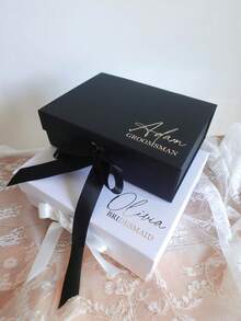 1个定制姓名礼盒，个性化新娘派对采购礼品盒，定制双线礼盒，个性化礼盒盖，磁吸式定制礼盒盖和丝带礼品，磁吸式空礼盒，定制礼盒，旅行收纳盒 - 彩色 - 查看 2