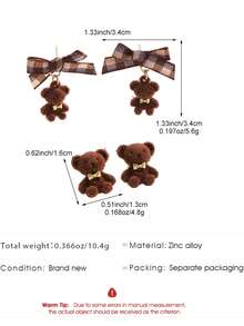 1 Pair Cute Plush Brown Bear Bow Stud Earrings, Fashion Sweet Versatile Casual Design Jewelry For Women, Suitable For Daily, Party, Date, Birthday, Perfect Gift For Friends - Multicolor - View 8