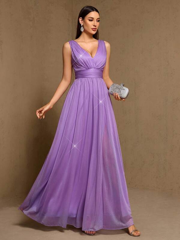 V-Neck Sleeveless Chiffon A-Line Bridesmaid Dress, Elegant Party Dress, Wedding Guest Dress, Birthday Dress, Graduation Ceremony, Banquet, Carnival Outfit