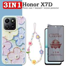 3in1 For Honor X7D Ceramic Film, Matte, Privacy Soft Film, Honor X7D Rhinestone, Resin, Phone Case, Colorful Painting, Double Layer, Jelly Case, Flower, Beaded, Phone Lanyard - 3IN1 (Privacy Soft Film) - View 2