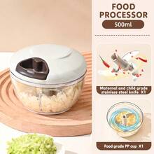 Procesador de alimentos manual de 500 ml, picadora de verduras, picadora de ajo portátil con cuerda, cortador de cebolla para verduras, jengibre, frutas - Azul 500ml - Ver 2