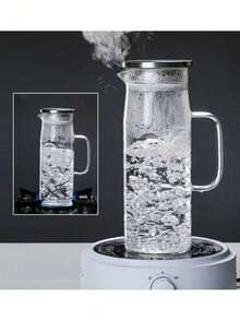 1个北欧风格不锈钢盖高硼硅玻璃冷水壶，耐热高温大容量茶壶，办公室/家用大容量透明玻璃果汁/冷水壶，家居及酒店用品 - 無色 - 查看 6