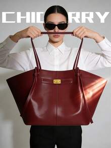 时尚大容量梯形设计奢华PU皮革女士单肩包，设计师款别致锁扣手提包，高品质腋下包 - 彩色 - 查看 10