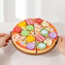 Kids Wooden Large Realistic Pizza DIY Pizza Cutting Play Set, Suitable As Birthday Gift Or Children's Day Gift For Boys And Girls - Multicolor - View 11