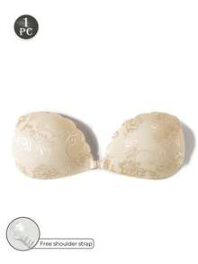 1/2 Pieces Set Of Lace Invisible Breast Petals, Push-Up And Lifting Bra, Invisible Silicone Self-Adhesive Nipple Covers, Front Clasp And Back Strap Design, Reusable, Suitable For Bikinis And Strapless Evening Gowns.