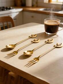 12pcs Stainless Steel Coffee Spoons, Moon & Star Pattern, Dessert Spoons, Mixing Spoons, Perfect For Afternoon Tea And Ramadan Gifts