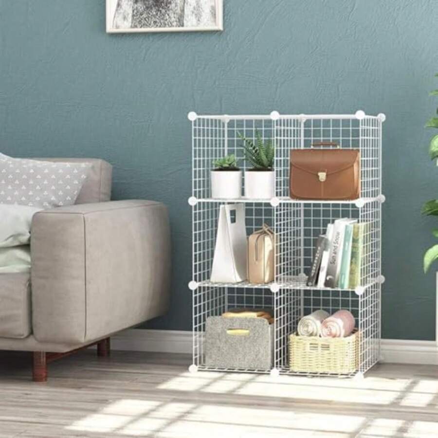 CYPNEstanteria Modular Malla Almacenamiento de 9 cubos Montaje DIYOrganizador de Almacenamiento de Cubos de Alambre con Tabique de Plástico PP Estantería Modular Apto para Dormitorio Salón ArmarioFashion - Blanco-6 - Ver 1