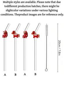 1/3PCS Valentine's Day Cute Pony Glass Straws – Reusable Straight Straw Set For Milk Tea, Juice & Cocktails | Sweet Party & 520 Gift, Adorable Home & Dining Accessory | Creative Memorable Gift For Couples - Clear - View 9