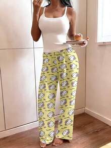 Sanrio 1件Hello Kitty三丽鸥女士睡裤，可爱Y2K风格睡衣，Hello Kitty主题家居裤，冬季款 - 黃色 - 查看 5