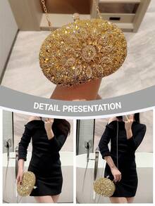 One Pcs Gold Rhinestone Sunflower Evening Bag.Women's Clutch For Party, Club, Wedding. Valentine's Day Gift Love Holiday Date Rhinestone Women Luxury - Gold - View 9