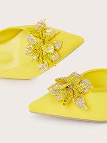 2025新款女士水钻尖头高跟鞋（鞋面随机裁剪） - 黃色 - 查看 5