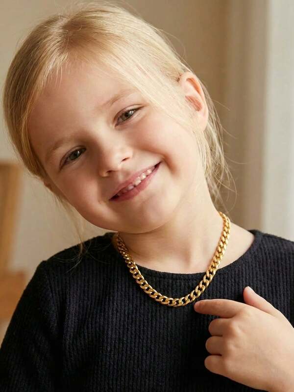 1件经典优雅金色不锈钢链项链，派对项链，街头嘻哈配饰，男女通用嘻哈项链，装饰配饰