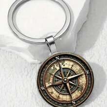 Vintage Compass Keychain-Durable Bag Charm&Car Pendant, Ideal Home Decor Gift For Men, Anniversary, Christmas, Thanksgiving 2D Flat Navigation Compass Design Key Ring Gift Ideas Bag Charms Car Teacher Friend Sister - A - 查看 4