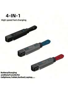 Cáp sạc siêu nhanh 4 trong 1, cáp dữ liệu hợp kim kẽm, tương thích với iPhone, phù hợp với Redmi, OnePlus, cáp sạc và đồng bộ dữ liệu USB C, nhỏ gọn và dễ mang theo. - Màn hình kỹ thuật số màu đen - Xem 2