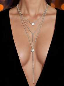 1pc Fashionable Multi-Layer Chains Long Necklace - 銀級 2 - 查看 1