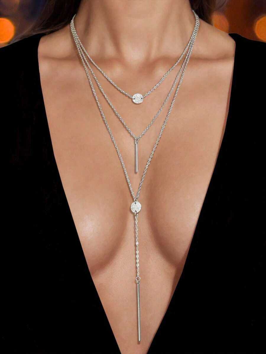 1pc Fashionable Multi-Layer Chains Long Necklace - 銀級 2 - 查看 1