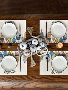 4/6 Stücke Halbmond, Stern, Fanoos Laternen Lichterkette, Ramadan, Ramadan Kareem, Ramadan Mubarak, Eid Mubarak, Eid Al Fitr, waschbare und strapazierfähige Tischsets, geeignet für Zuhause, Restaurant, Esszimmer Dekoration, Raumdekoration, islamische Feiertags-Dekorationen, muslimische Feiertags-Dekorationen - Verschiedenfarbig - Übersicht 5