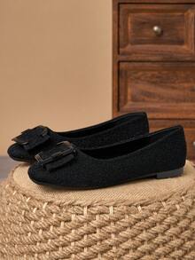 WHDXY 女士方头法式平底蝴蝶结软底休闲乐福鞋，时尚女士平底鞋，春季新款百搭套脚芭蕾平底鞋，软底莫卡辛鞋