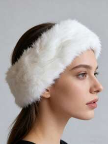 1pc Faux Rabbit Fur Headband, Fluffy Furry Headband, Topless Hat, Retro Wide-Brim Warm Fuzzy Headband, Hair Hoop, Suitable For Spring And Autumn - As Shown - View 4