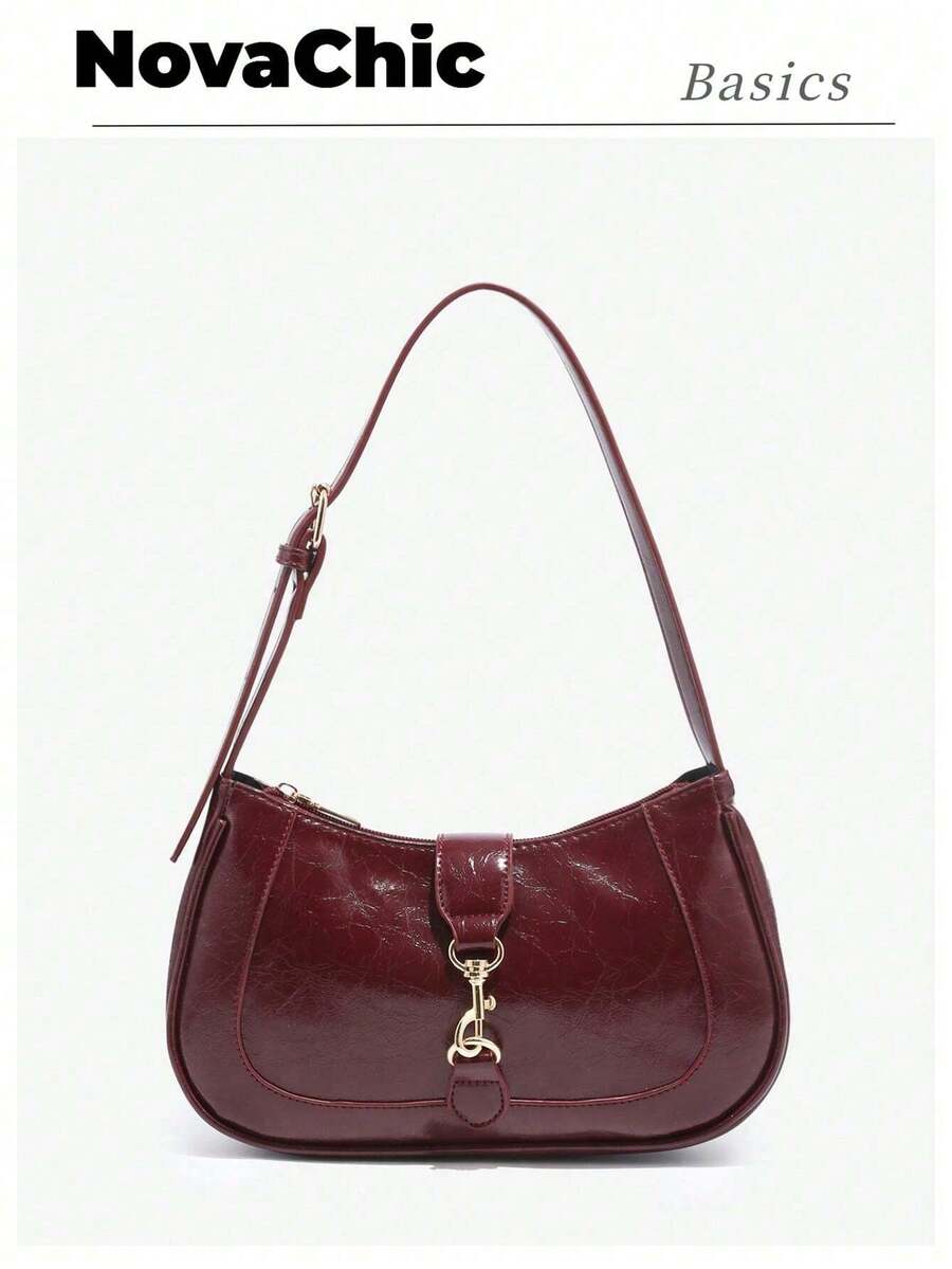 Novachic,1pc Retro Minimalist Hook Decor Adjustable Shoulder Strap Crescent Shape Bag, Suitable For Date, Outing, Party,Valentine's Day, Valentines, Valentines Day, Bag Charm, Purse Charm, Bag Charms, Beach Accesories For Women, Beach, Beach Bag, Vacation Essentials, Airplane Travel Essentials, Cruise Essentials, Valentines Gift, Valentine's Day Gift [US-Based Shipping]. - 酒紅色 - 查看 1