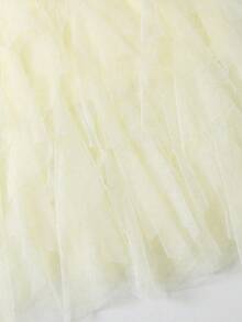 1pc Women's Asymmetrical Ruffled Layered Cake Skirt, Tulle Puff Mini Skirt - Beige - View 4