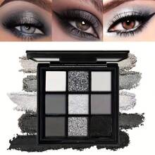 Black Grey Smoky Eyeshadow Palette, Matte Black White Gray Silver High Pigmented Smokey Eye Shadow, 9 Colors Long Lasting Shimmer Powder Makeup Palette For Goth Look - Eyeshadow - 查看 3