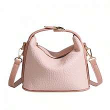 Bolso bandolera informal con textura única para mujer, con cremallera y correa para el hombro, ideal para uso diario en la oficina o fiesta. - Rosa - Ver 5