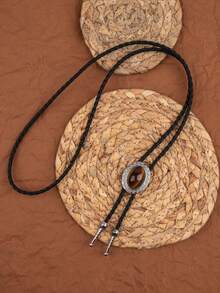 1条朋克复古牛仔波洛领带，可调节长度合金项链 - 棕色 - 查看 9