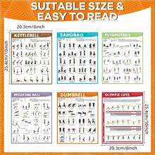 6pcs Fitness Poster Set - Kettlebell, Plank, Weightlifting, Dumbbell, Sandbag, Yoga, Stability Ball, Barbell, Resistance Band Exercises | Suitable For Home, Living Room, Bedroom And Yoga Studio, Gym Decor, Daily Yoga Practice Printing, Room Decoration Indoor Use, Frameless, 8x10 Inches, 2D Flat Design, Paper Material - Multicolor - View 2