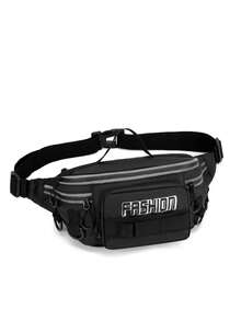 1 pièce Sac banane en nylon pour homme, de forme carrée, couleur unie décontractée, avec sangle d'épaule réglable, convient pour les sports, le fitness, les déplacements, les occasions décontractées. Peut également être utilisé comme cadeau de Thanksgiving pour le mari, sac messenger, sac de cyclisme, cadeau de Noël pour les hommes, sac à bandoulière, sac banane de Noël d'hiver, sac de taille, sac de rangement pour les vacances. - Noir - Voir 3