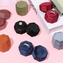 Velvet 3 Slots Jewelry Ring Box Engagement Wedding Box Keepsake Box Bridal Photo Ring Triple Slots Octagon Olive Green - 3 SLOTS + Olive Green - View 7