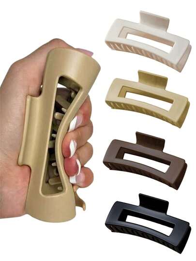 4个/1个 10.7厘米/4.21英寸 黑色、白色、卡其色、棕色 硅胶软塑料发夹，温和不伤头皮，大号，轻巧，时尚、优雅、简约，纯色发爪，适合日常、休闲、派对、通勤、度假、马尾辫、发髻等发型，也可用于洗脸、化妆等场合，是服装搭配的理想配饰。