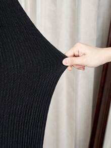 黑色大号单肩长袖针织上衣+阔腿裤两件套，适合女士春秋季气质穿搭，显瘦显瘦，撞色腰带设计，时尚百搭。 - 黑色 - 查看 7