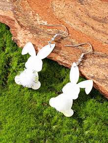1 Pair Glitter Acrylic Cute Bunny With Pom Pom Tail Rabbit Easter Day Earring