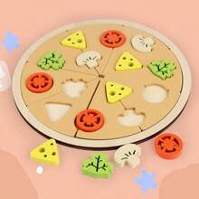 Children's Puzzle And Hands-On Pizza Making Simulation Toy, Wooden Simulation House, Detachable Pillar Pizza, Cutting And Playing Toy, Children's Kitchen Cooking And Playing Simulation Toy, Multi-Layer Pizza Playing, Seafood, Fruit And Vegetable Pizza, Role-Playing Kitchen Toy Gift, Wooden Simulation House Pizza, Cutting And Playing Kitchen Cooking Toy - Multicolor - View 7