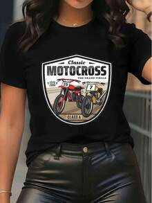 Tricou clasic pentru femei, motocicletă de curse, imprimare, casual, vară, motocicletă ... - Negru - Vizualizare 6