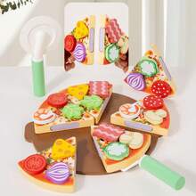 Kids Wooden Large Realistic Pizza DIY Pizza Cutting Play Set, Suitable As Birthday Gift Or Children's Day Gift For Boys And Girls - Multicolor - View 2