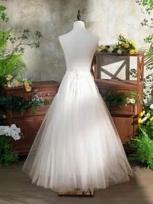 四层白色天然薄纱衬裙，柔软洛丽塔A字长裙衬裙，婚纱内衬裙，无缝无钢圈 - 白色 - 查看 2