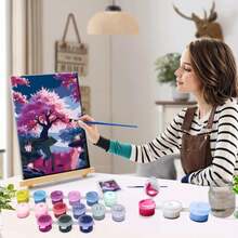 JOOZ Paint By Numbers Kit For Adults With Easel Cherry Blossom Tree Paint By Number With Frame Lake Scenery Adult Paint By Number Kits Oil Painting By Numbers For Gift Home Wall Decor 8x12 Inch - ColorD - View 3