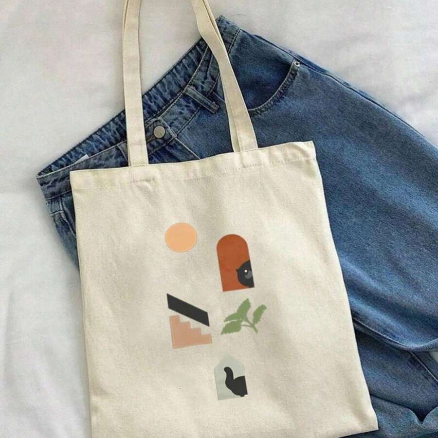 Hide And Seek Persian Cat Shoulder Bag Funny Canvas Handbag Handle Picnic Shopping Bag - Beige - View 1