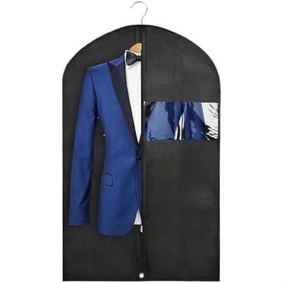 43" Black Garment Bags For Hanging Clothes Storage And Men Travel With Car, Hanging Suit Bag Cover With Zipper, Clear Window And Name Tag For Shirt, Jacket, Suit, Coat (5 PACK)