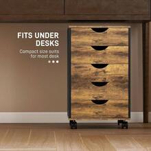 5 Drawer Filing Cabinet, Vertical Under Desk File Storage With Wheels Home Office, Rustic Brown - Rustic Brown - View 7