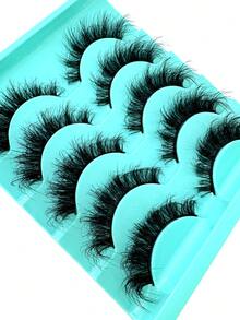 5 Pairs 3D Natural False Eyelashes Mink Lashes Soft Eyelash Makeup Mink Cilias Fluffy False Eyelashes, Thick, Wispy, 3D Volume, Reusable, Soft, Lightweight, Faux Mink Strip Lashes For Dramatic Eye Makeup Look, Volumized Eyelash Extension Travel Essentials Makeup Tools - Black - View 6