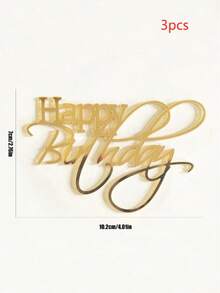 1/3pcs Happy Birthday Cake Topper, Acrylic Gold Material Cake Side Decor For Birthday Party, DIY Baking Cake Tool