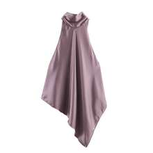 Women Y2k Satin Halter Neck Tops Open Back Silk Tank Top Asymmetrical Cami Going Out Tops Pink/Black/White Elegant Camisole Tops Summer Party Club Streetwear Rave Outfit Concert Outfit - 粉色 - 查看 10